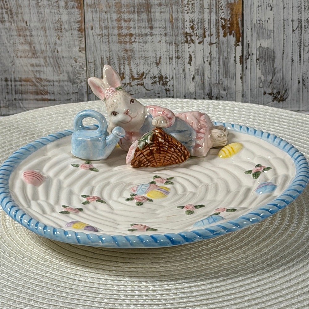 Fitz & Floyd Omnibus Easter Bunny Serving Platter Dish Rabbit Spring Decor
